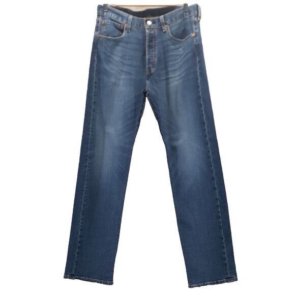 Levis Jeans Mens 32x32 Blue 501 Button Fly Straight Fit Denim Pants Western Work - Picture 1 of 11